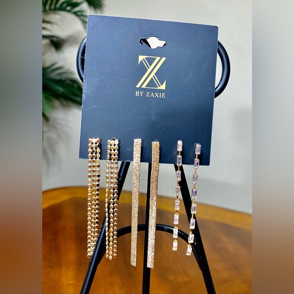 Chain Tassel Earrings Rhinestone Long Decorative Dangle set of 3 Earrings - Picture 1 of 8